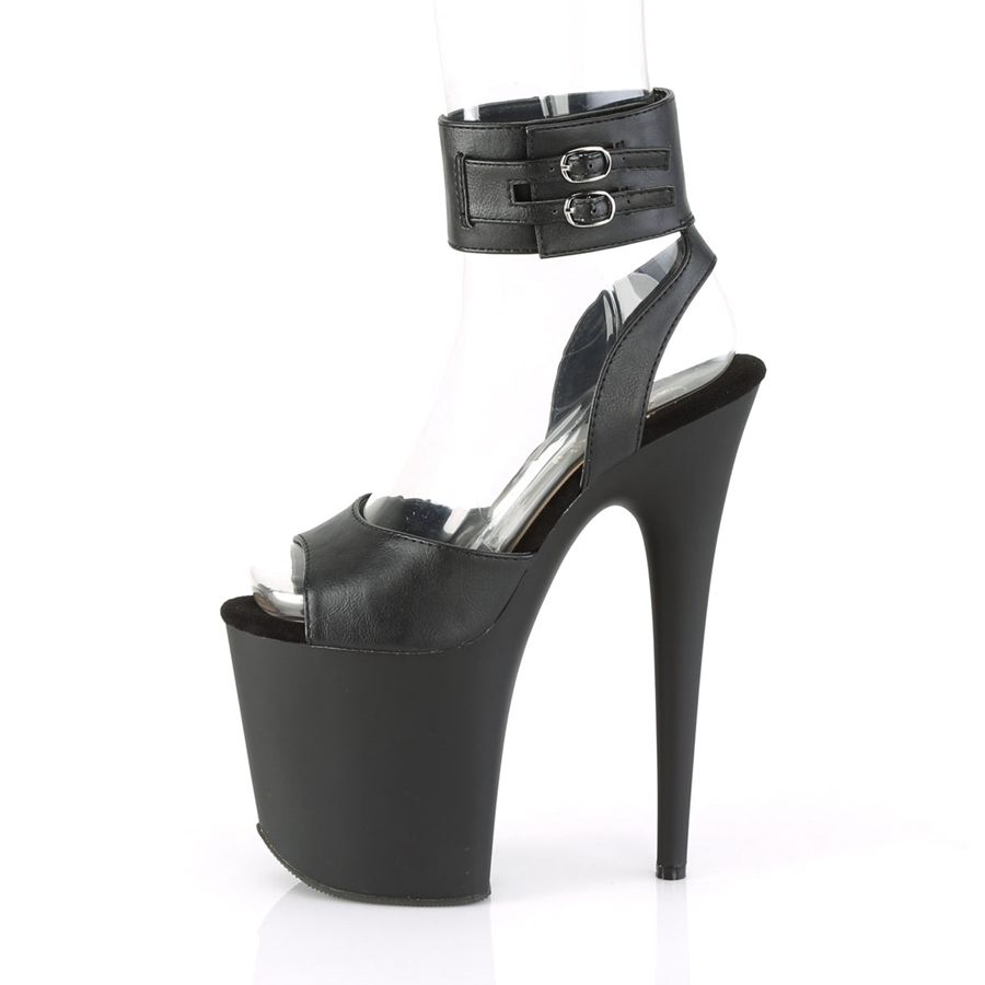 Women's Pleaser Flamingo-891 Ankle Strap Sandals Black | 406NSWDZK