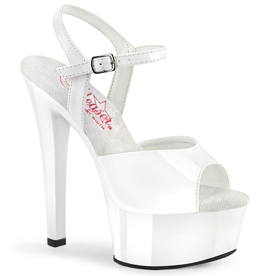 Women\'s Pleaser Gleam-609 Ankle Strap Sandals White | 260YZDQKA