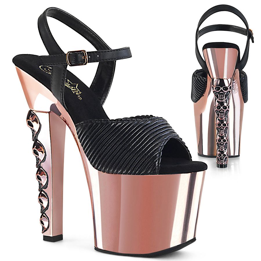 Women\'s Pleaser Hex-709 Ankle Strap Sandals Rose Gold | 341WSHIEC