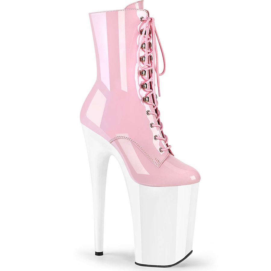 Women\'s Pleaser Infinity-1020 Ankle Boots Pink White | 017QIAHUL