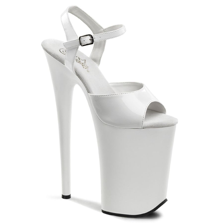 Women\'s Pleaser Infinity-909 Ankle Strap Sandals White | 629IRWJUY