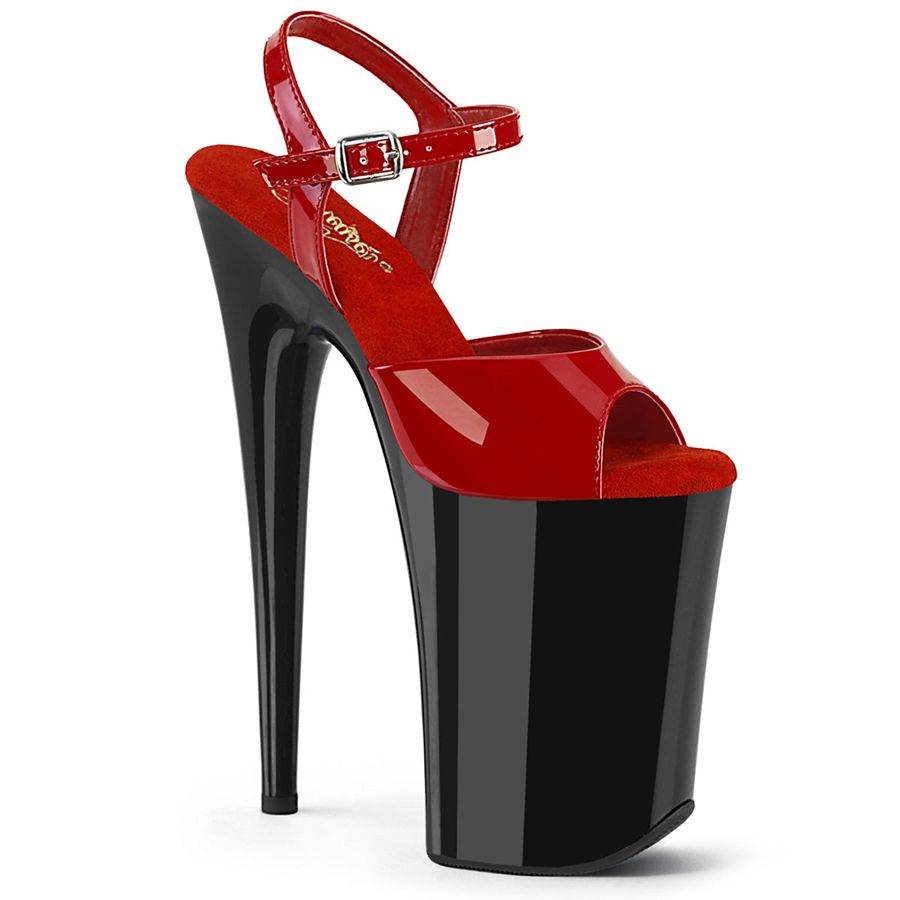 Women\'s Pleaser Infinity-909 Ankle Strap Sandals Black Red | 794IDOQHE