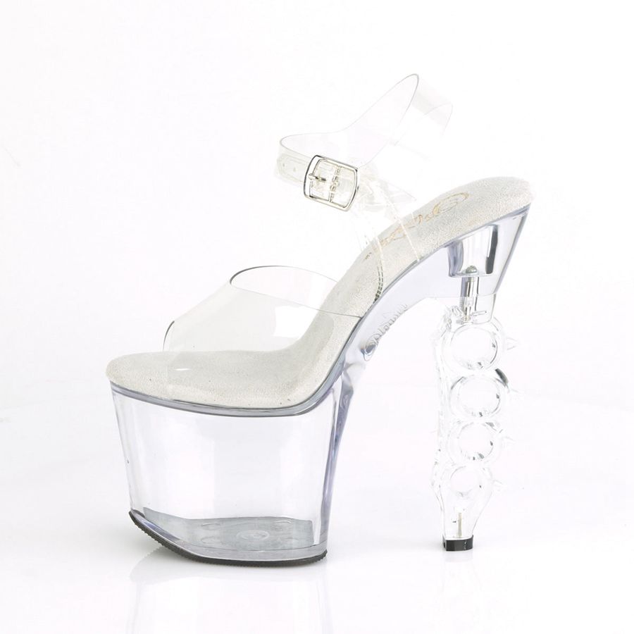 Women's Pleaser Irongrip-708 Ankle Strap Sandals Clear | 598LPCTWY