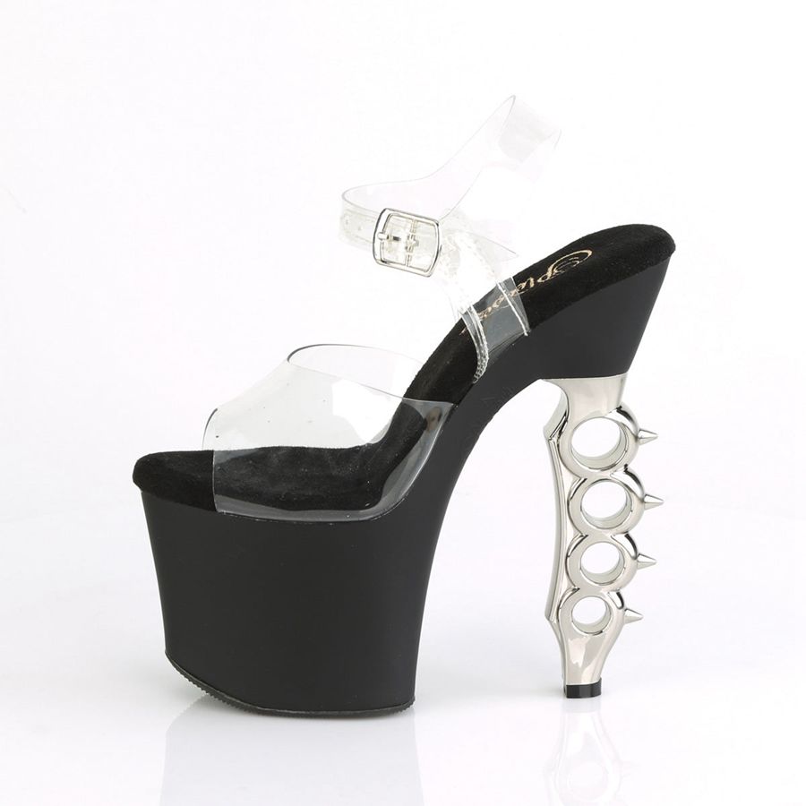 Women's Pleaser Irongrip-708 Ankle Strap Sandals Silver | 956UBNXEI