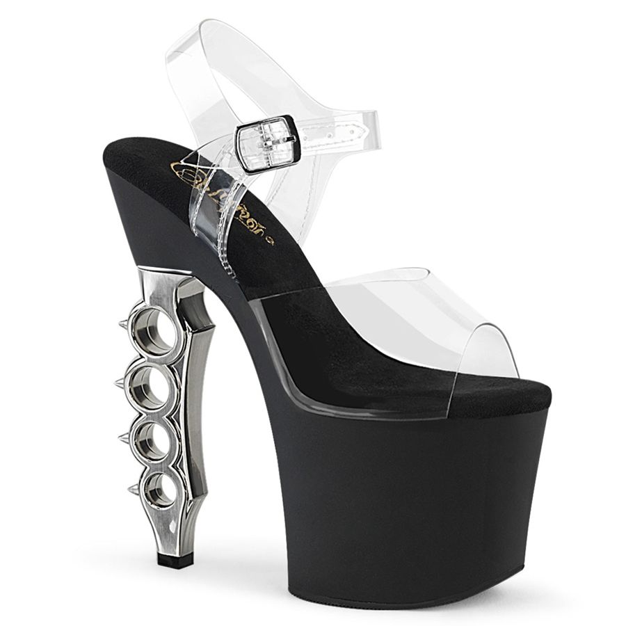 Women\'s Pleaser Irongrip-708 Ankle Strap Sandals Silver | 956UBNXEI