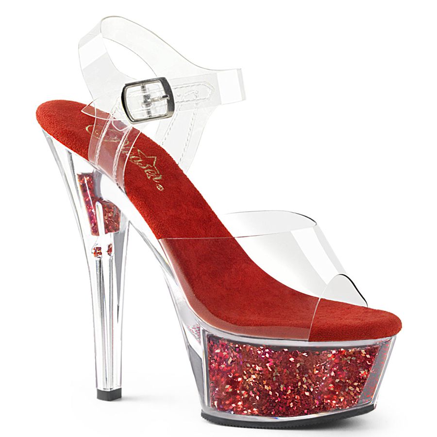 Women\'s Pleaser Kiss-208GF Ankle Strap Sandals Red | 327YFICMB