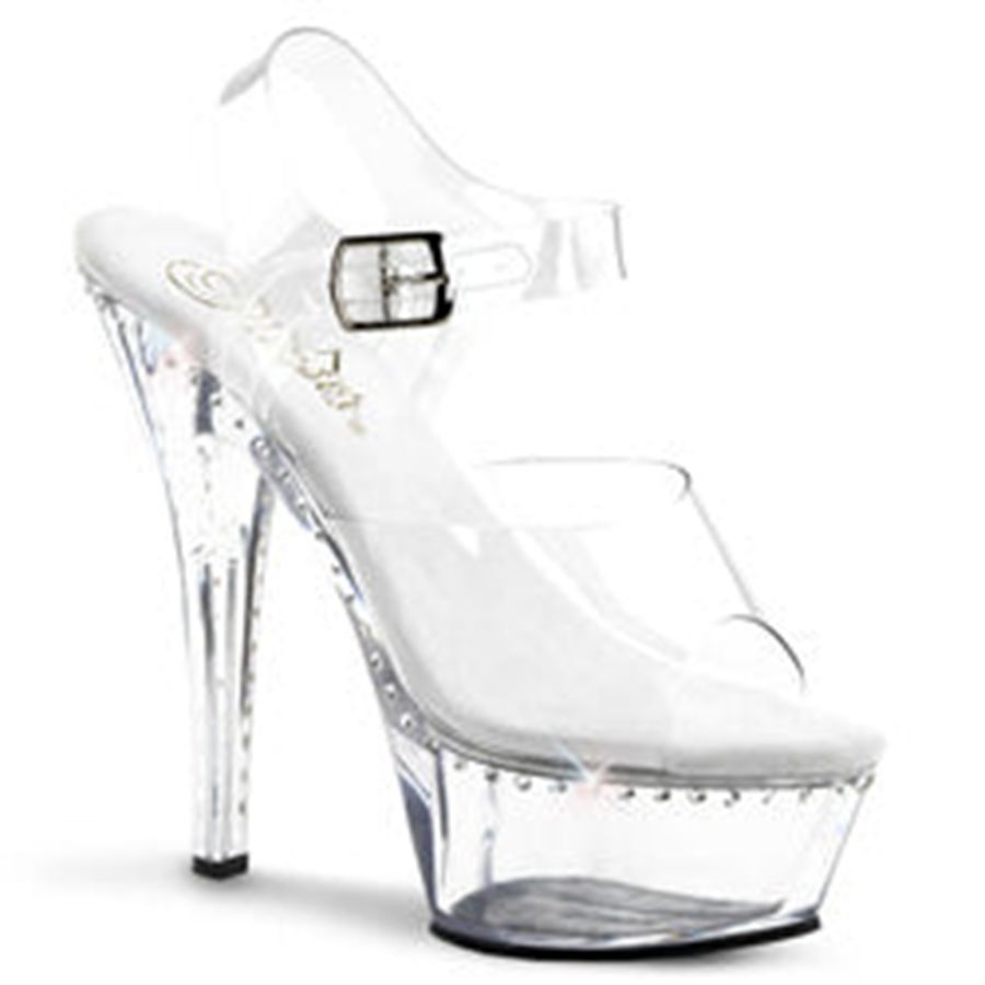 Women's Pleaser Kiss-208LS Ankle Strap Sandals Clear | 483ZBPUWK