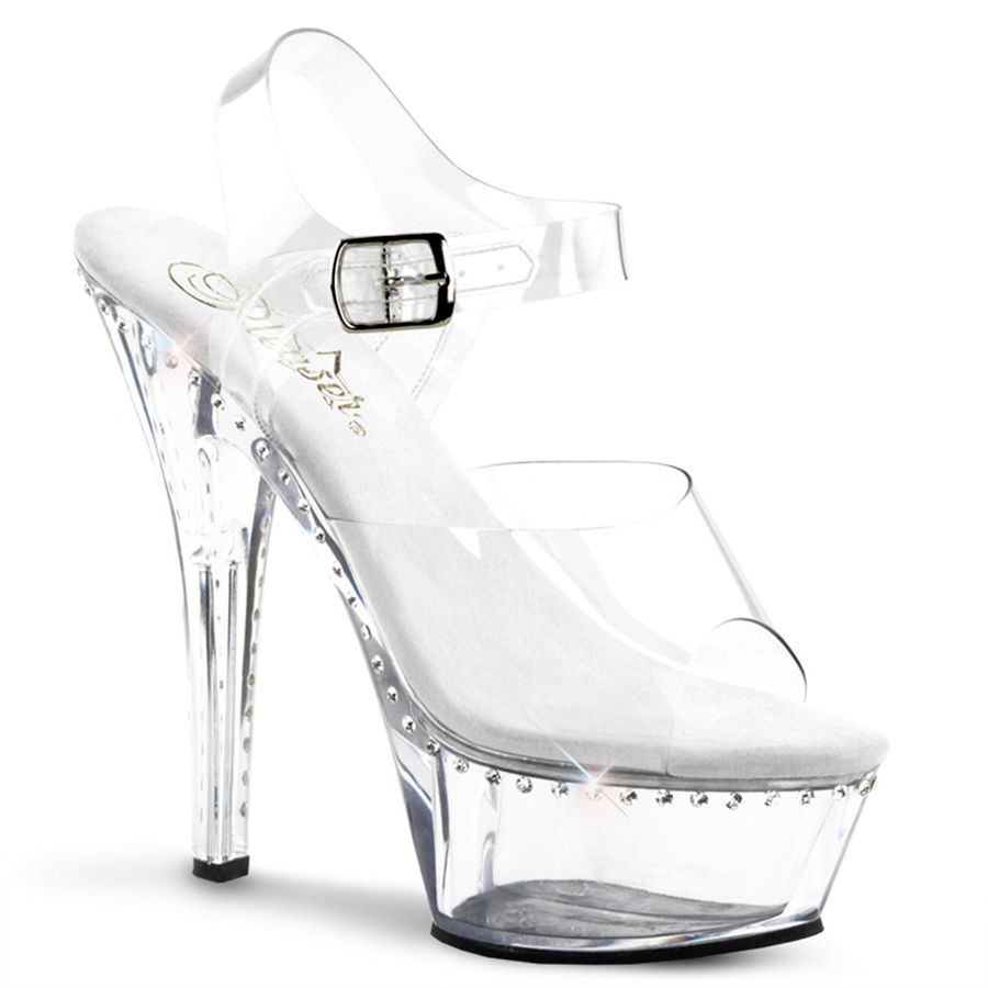 Women\'s Pleaser Kiss-208LS Ankle Strap Sandals Clear | 483ZBPUWK