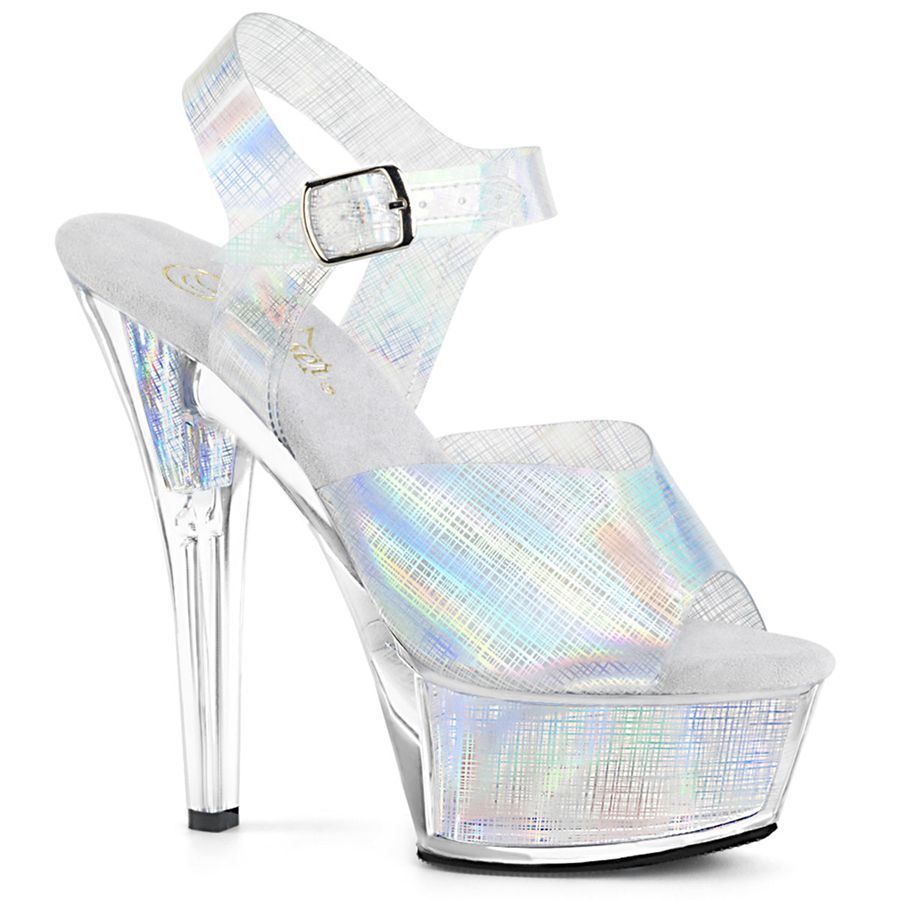 Women\'s Pleaser Kiss-208N-CRHM Ankle Strap Sandals Clear | 652QMHYIN