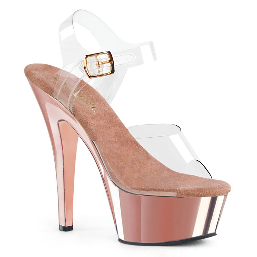 Women\'s Pleaser Kiss-208 Ankle Strap Sandals Rose Gold | 749OJHCZU