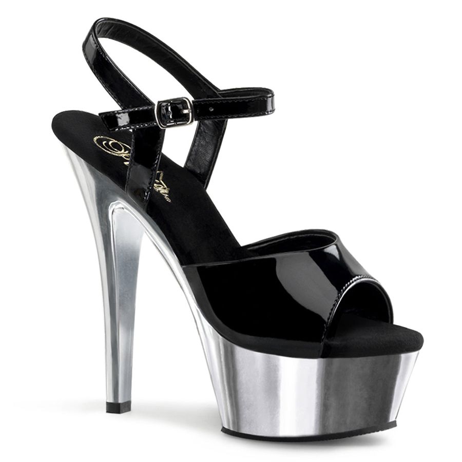 Women\'s Pleaser Kiss-209 Ankle Strap Sandals Silver | 267NCSGHE