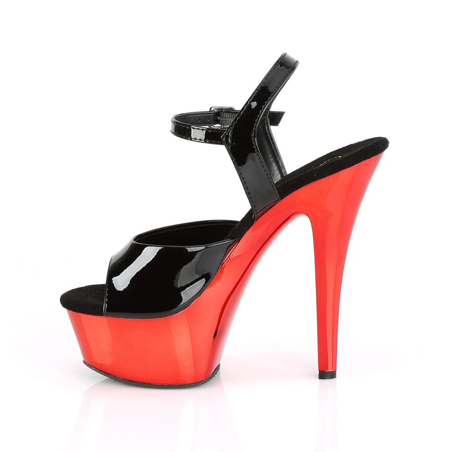 Women's Pleaser Kiss-209 Ankle Strap Sandals Black Red | 293PHTVCM