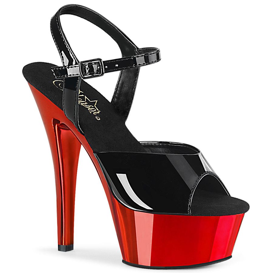 Women\'s Pleaser Kiss-209 Ankle Strap Sandals Black Red | 293PHTVCM