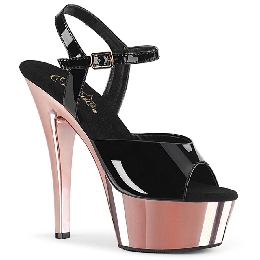 Women\'s Pleaser Kiss-209 Ankle Strap Sandals Black Pink | 720XDEKQB