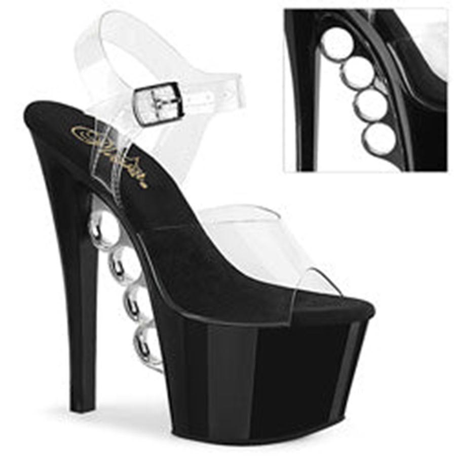 Women's Pleaser Knucks-708 Ankle Strap Sandals Black | 853CPOGJD