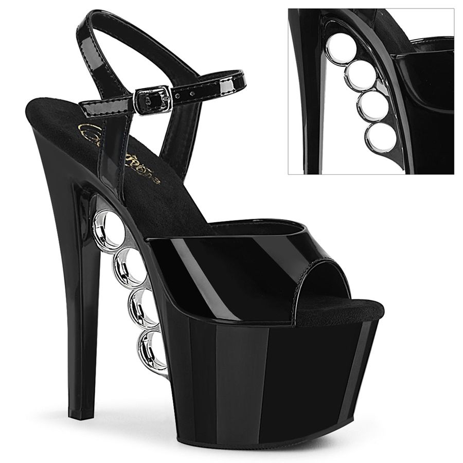 Women\'s Pleaser Knucks-709 Ankle Strap Sandals Black | 487HBVTAM