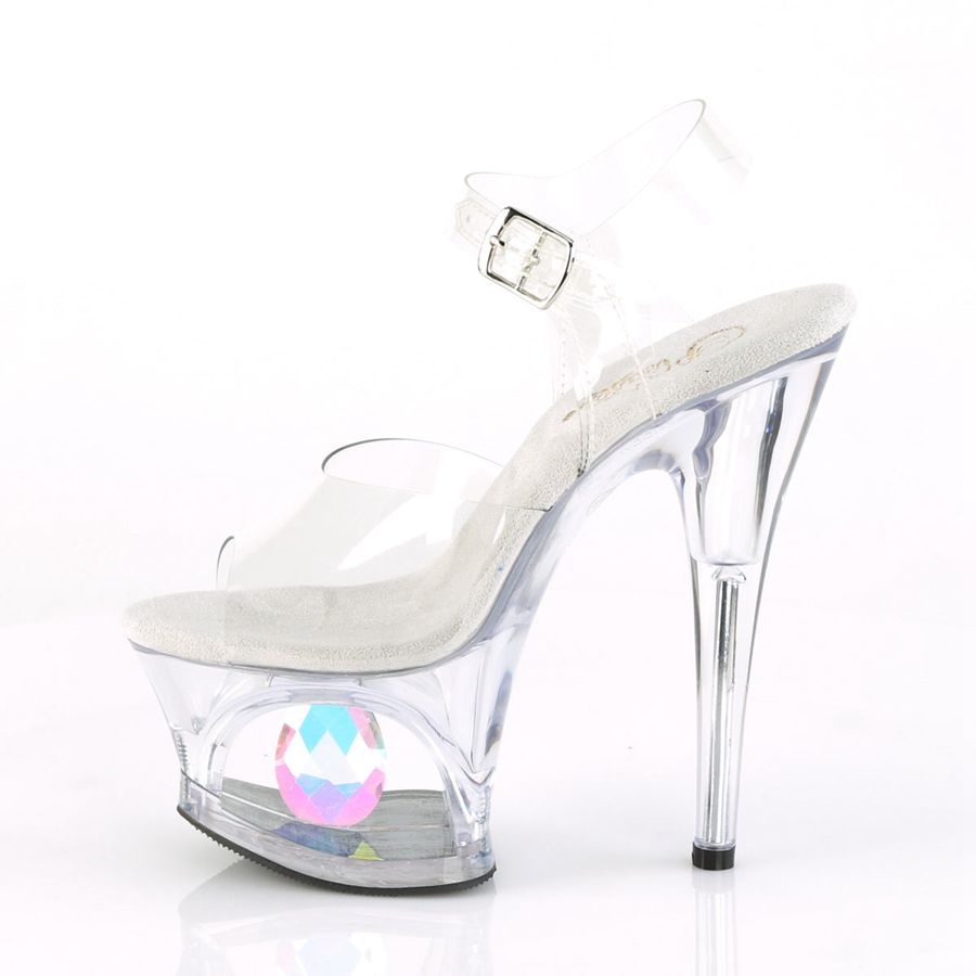 Women's Pleaser Moon-708DIA Ankle Strap Sandals Clear | 892WMOFNC