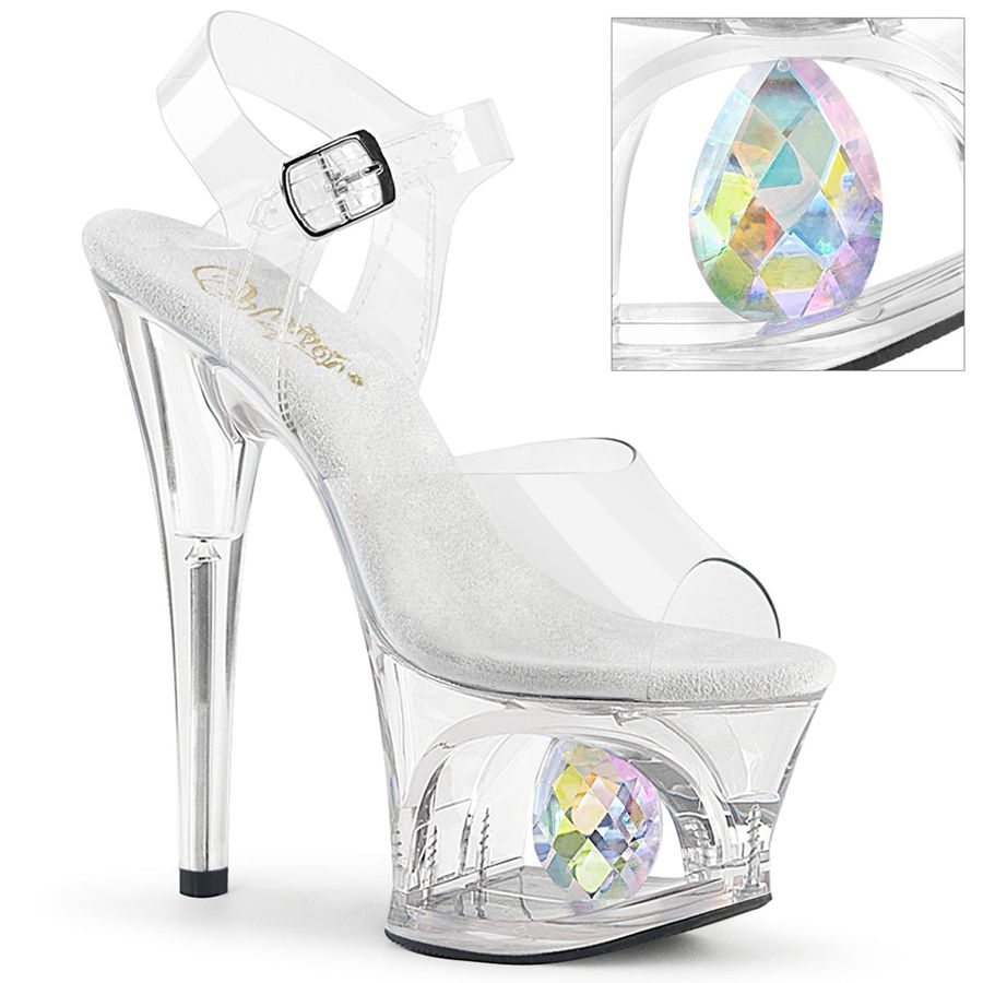 Women\'s Pleaser Moon-708DIA Ankle Strap Sandals Clear | 892WMOFNC