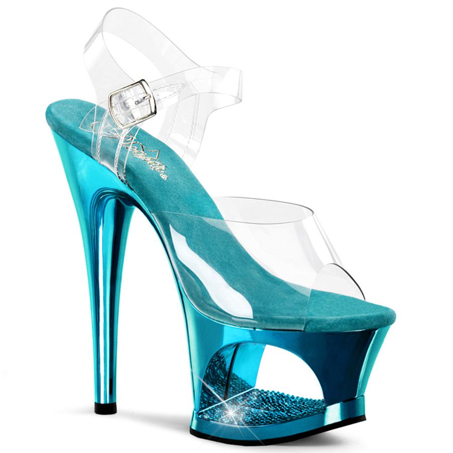 Women\'s Pleaser Moon-708DMCH Ankle Strap Sandals Turquoise | 128YKOUQV