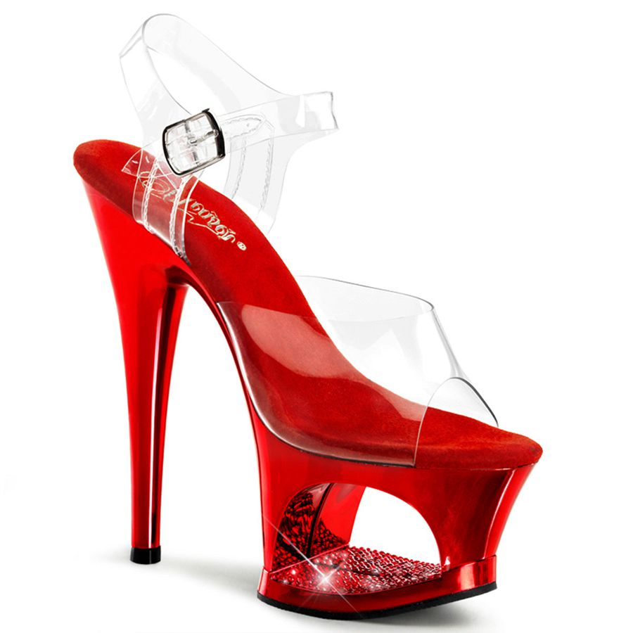 Women\'s Pleaser Moon-708DMCH Ankle Strap Sandals Red | 516ATLQPU