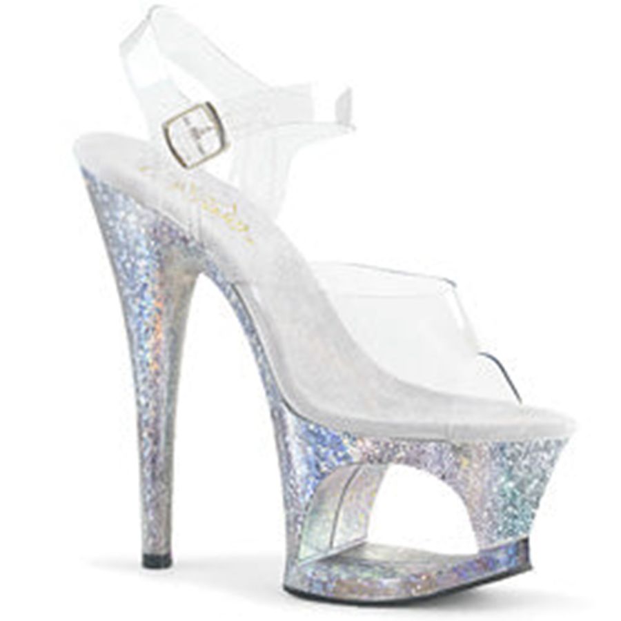 Women's Pleaser Moon-708HB Ankle Strap Sandals Silver | 819YQALVZ