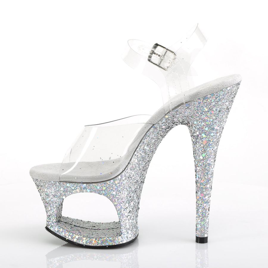 Women's Pleaser Moon-708LG Ankle Strap Sandals Silver | 723KIWXCS