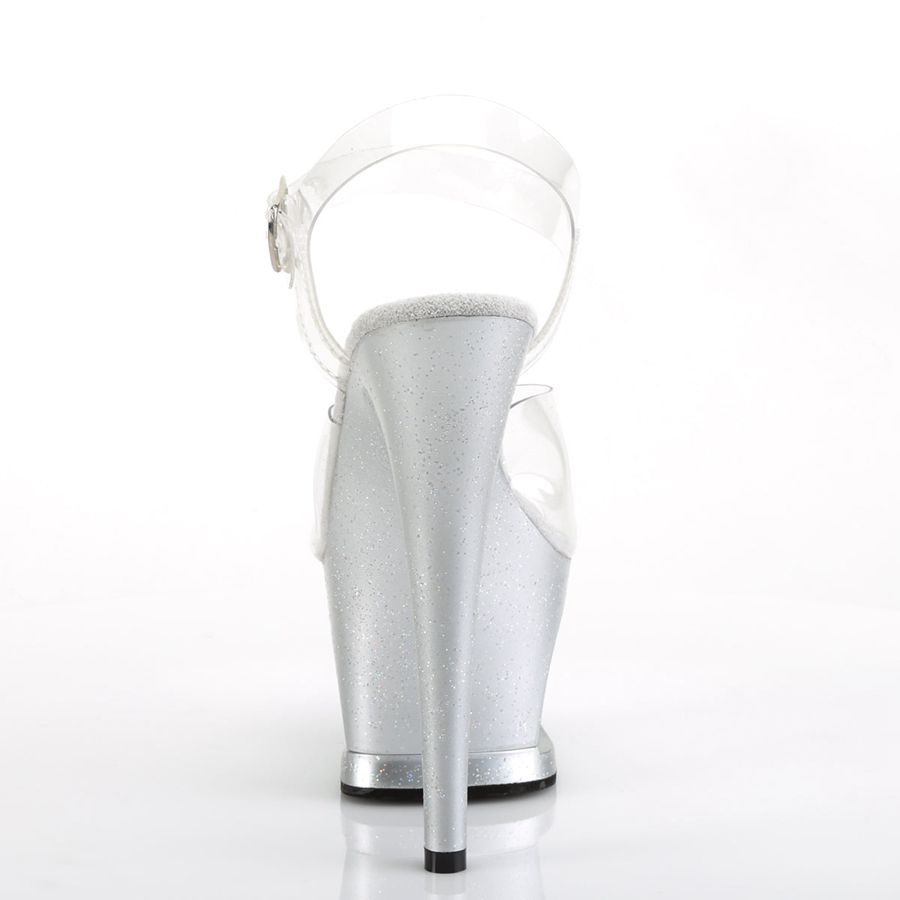 Women's Pleaser Moon-708MG Ankle Strap Sandals Silver | 496EXINTM