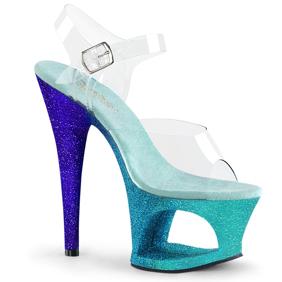 Women\'s Pleaser Moon-708OMBRE Ankle Strap Sandals Turquoise | 532BQTLKF