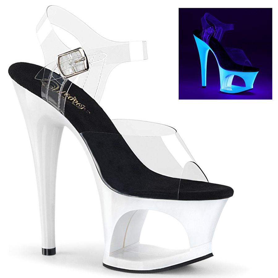 Women\'s Pleaser Moon-708UV Ankle Strap Sandals White | 692YZSDJV