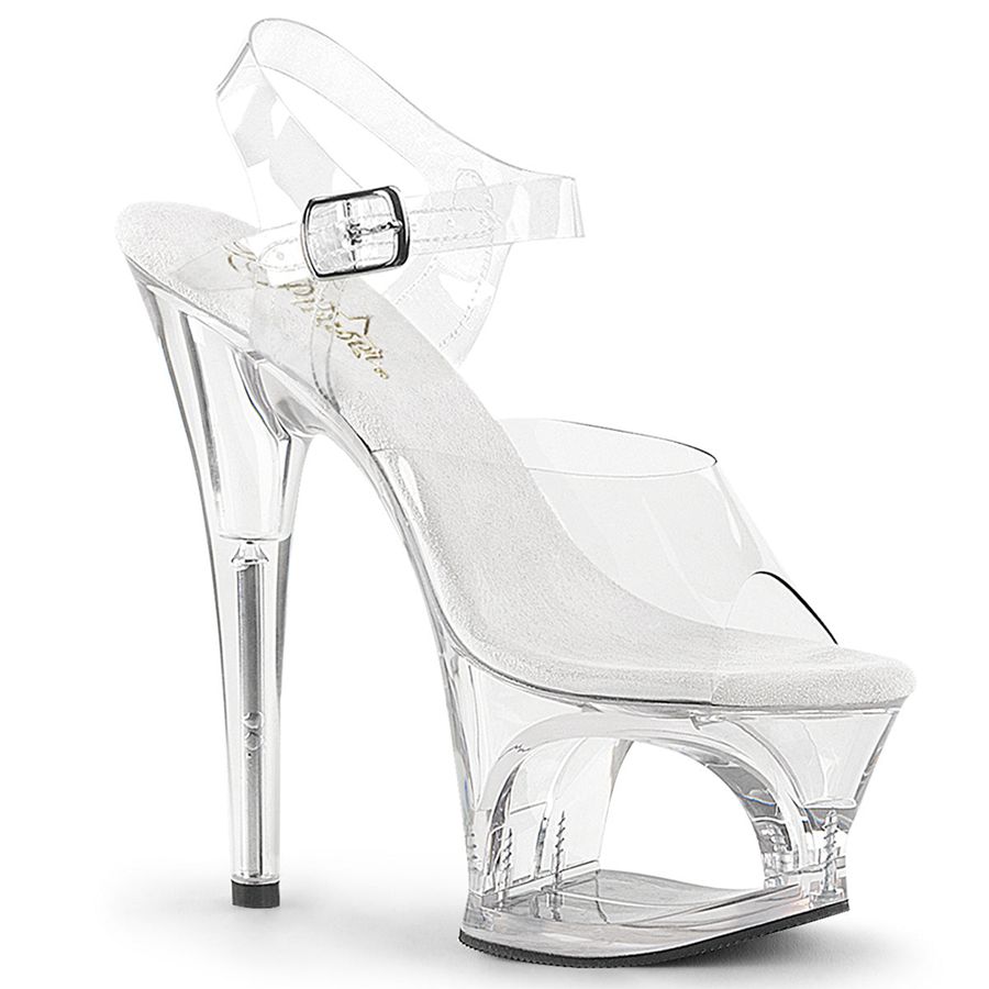 Women\'s Pleaser Moon-708 Ankle Strap Sandals White | 476CDTXIW