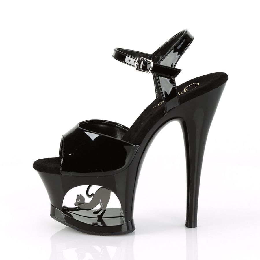 Women's Pleaser Moon-709CAT Ankle Strap Sandals Black | 961XOJYLH