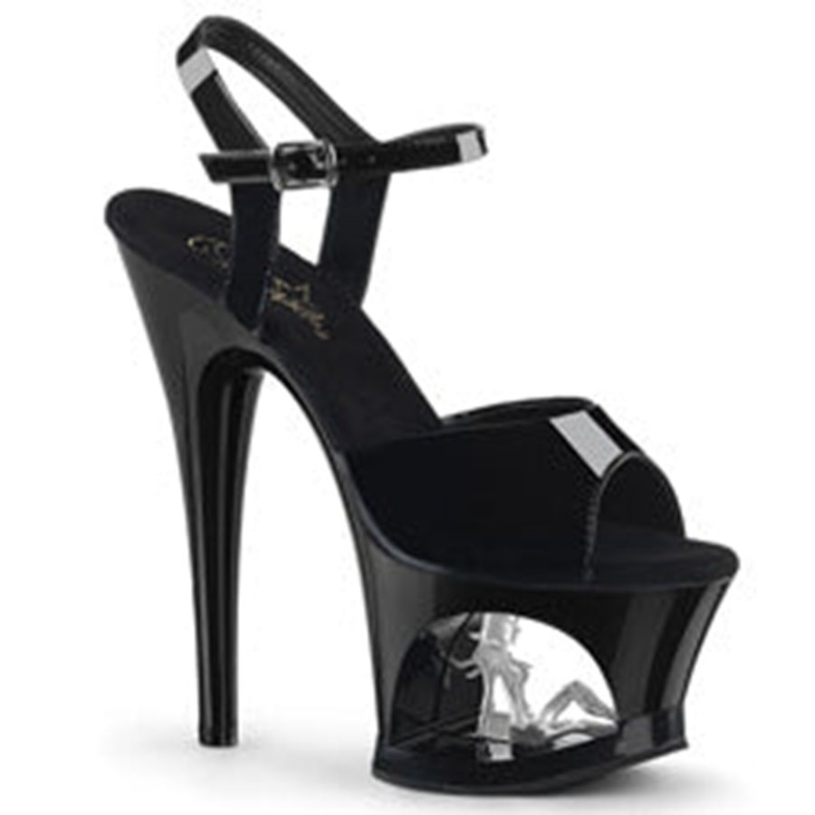 Women's Pleaser Moon-709TG Ankle Strap Sandals Black | 180ATCRHF