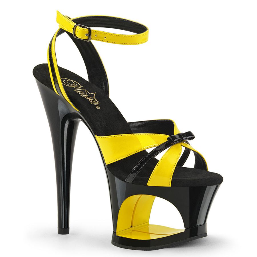 Women\'s Pleaser Moon-728 Ankle Strap Sandals Yellow | 569EOGSPC