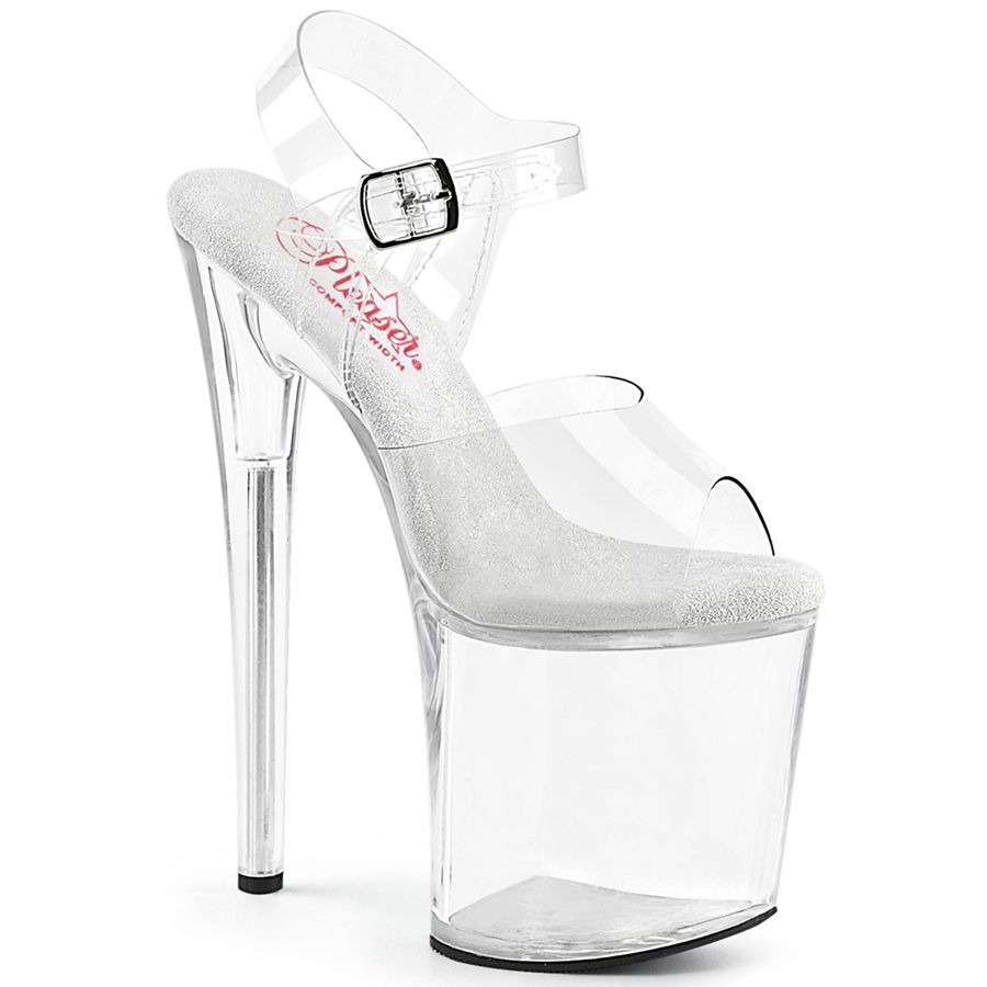 Women\'s Pleaser Naughty-808 Ankle Strap Sandals Clear | 934CRXSIA