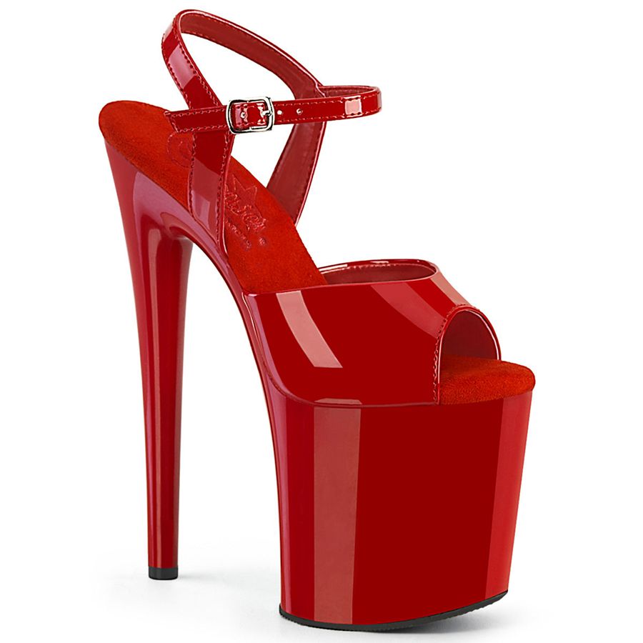 Women\'s Pleaser Naughty-809 Ankle Strap Sandals Red | 150TVDHZW