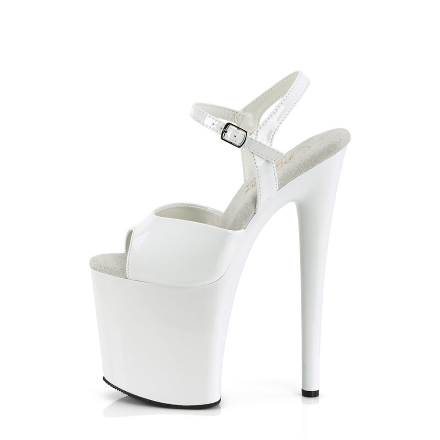 Women's Pleaser Naughty-809 Ankle Strap Sandals White | 157RSOEQC