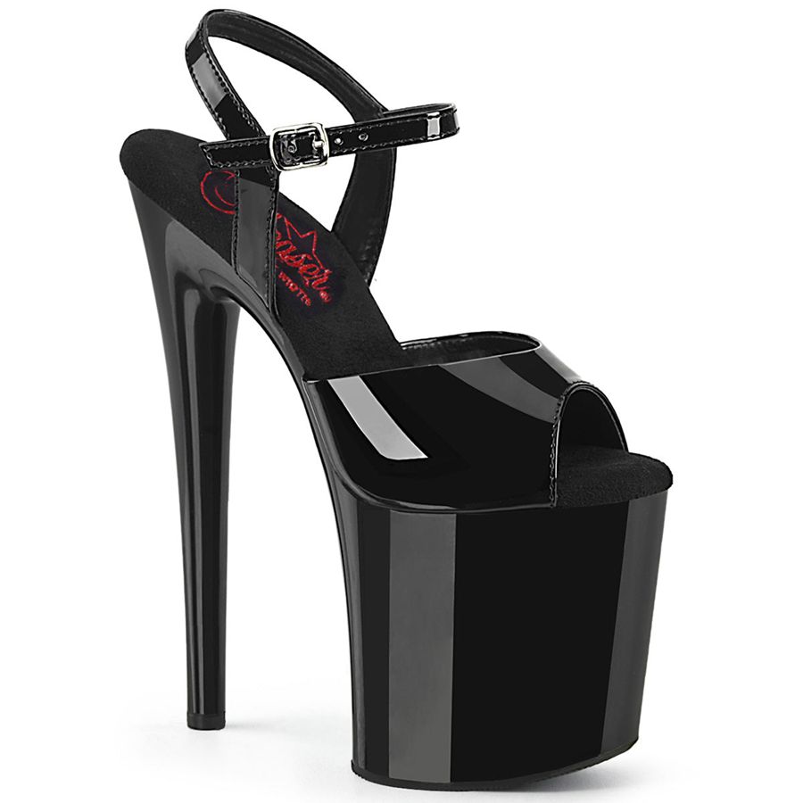 Women\'s Pleaser Naughty-809 Ankle Strap Sandals Black | 485OCWKVF