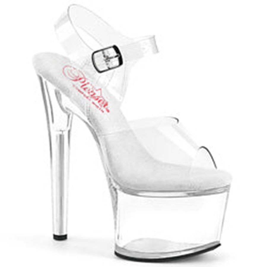 Women's Pleaser Passion-708 Ankle Strap Sandals Clear | 968LCXPGY