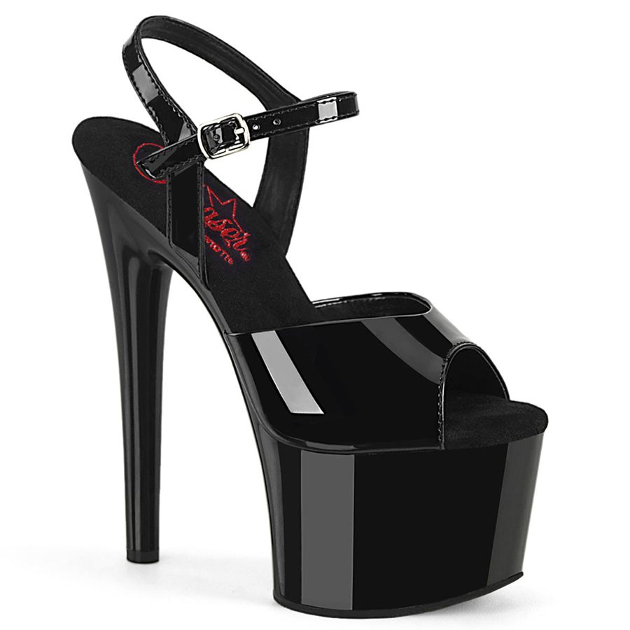 Women\'s Pleaser Passion-709 Ankle Strap Sandals Black | 864KNZHWQ