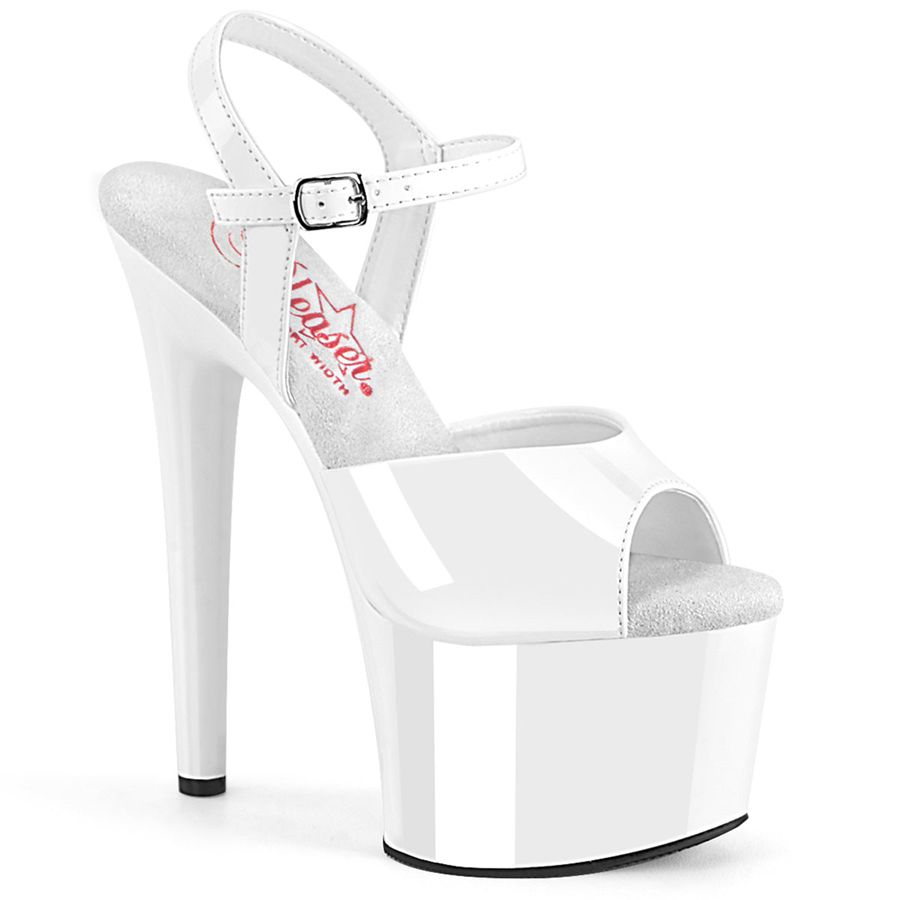 Women\'s Pleaser Passion-709 Ankle Strap Sandals White | 935CWNHZK