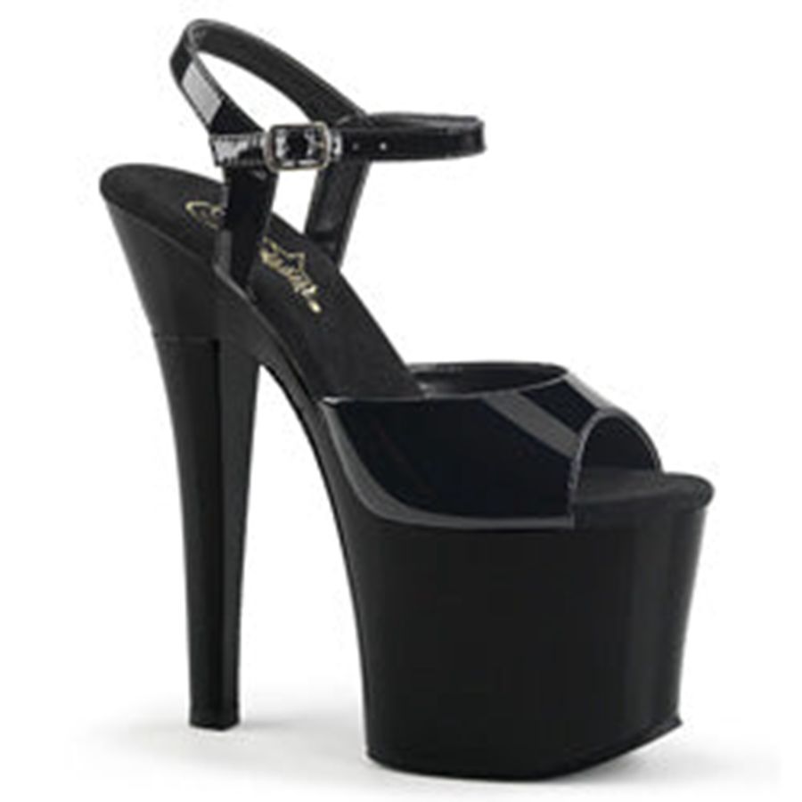 Women's Pleaser Radiant-709 Ankle Strap Sandals Black | 634BXGPKL