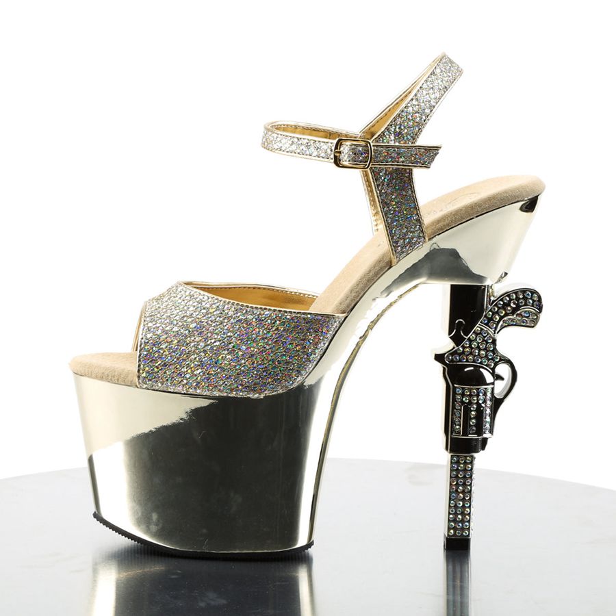 Women's Pleaser Revolver-709G Ankle Strap Sandals Gold | 598JZCEYG