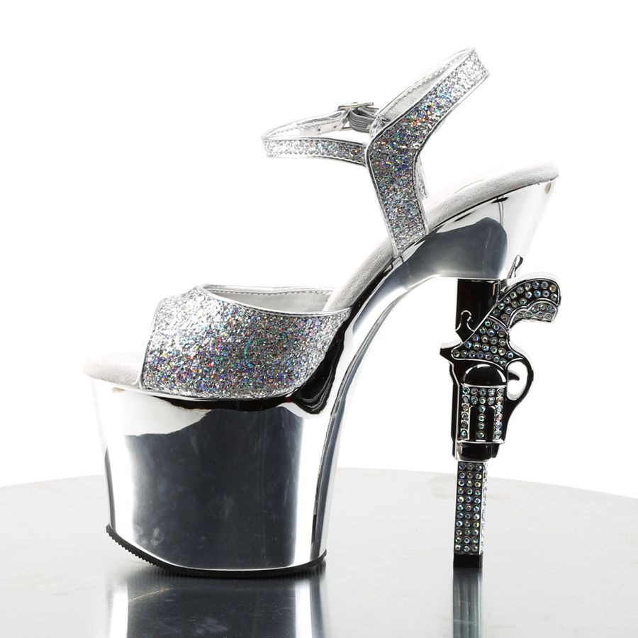 Women's Pleaser Revolver-709G Ankle Strap Sandals Silver | 790EVQMKY