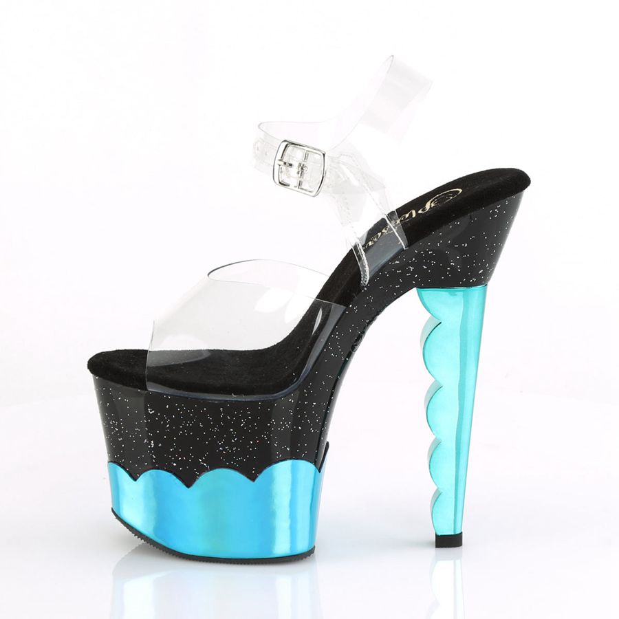 Women's Pleaser Scallop-708-2HGM Ankle Strap Sandals Blue | 360JVOMKW