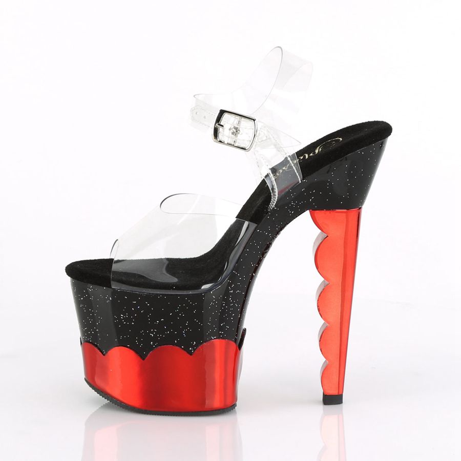 Women's Pleaser Scallop-708-2HGM Ankle Strap Sandals Red | 917LUEFIP