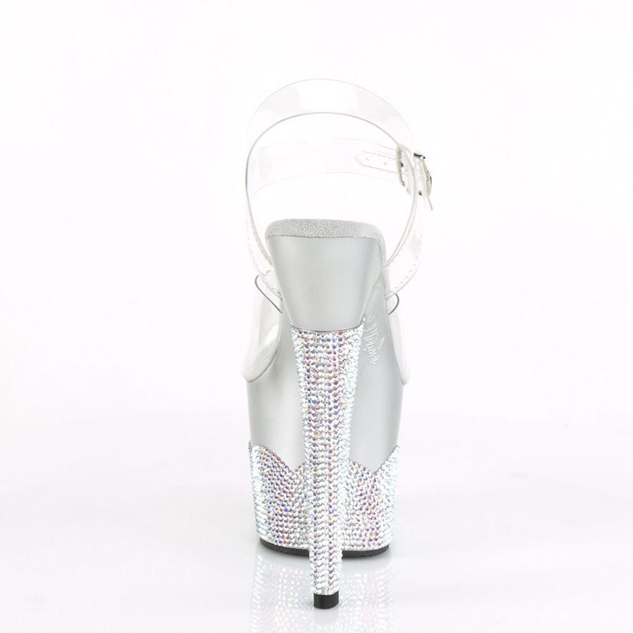 Women's Pleaser Scallop-708-2RS Ankle Strap Sandals Silver | 687ULCOHZ