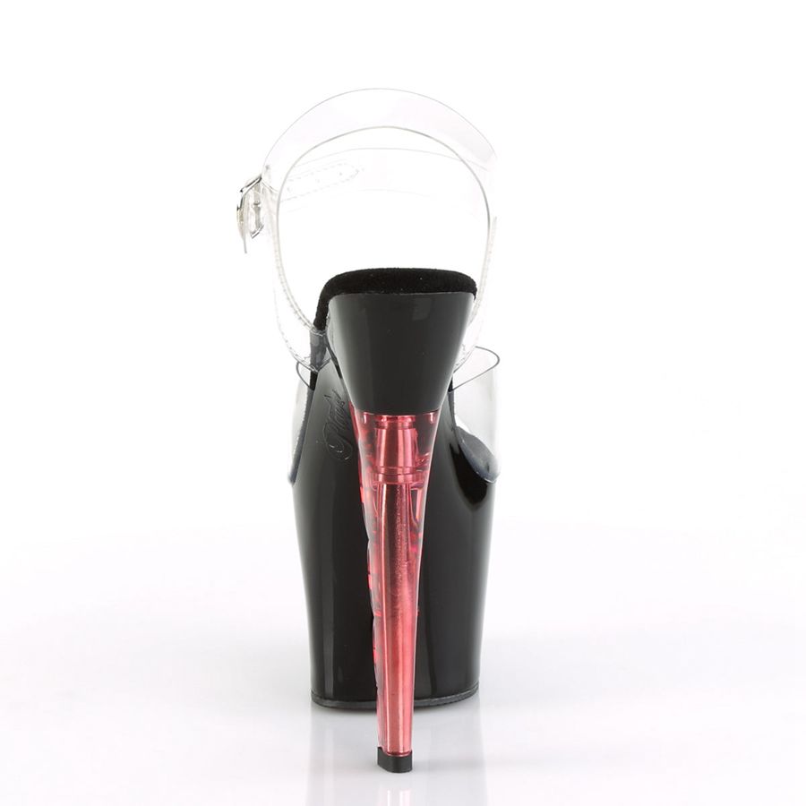 Women's Pleaser Scallop-708 Ankle Strap Sandals Black Red | 645LHDCRW