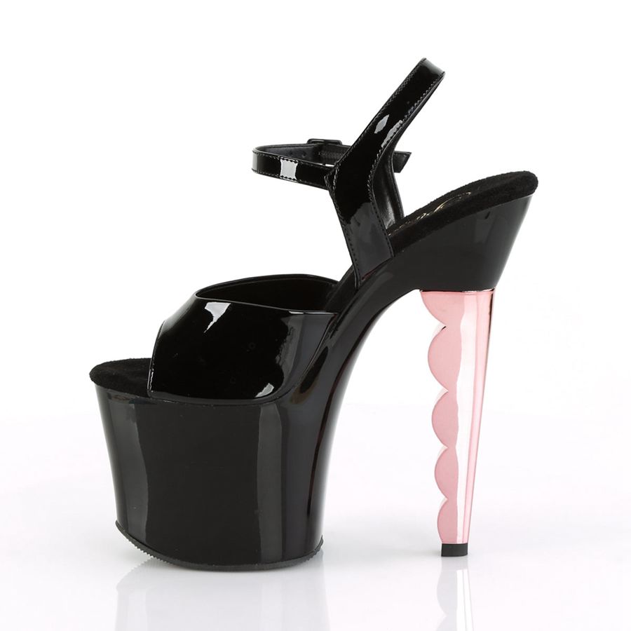 Women's Pleaser Scallop-709CH Ankle Strap Sandals Black Pink | 640TRPUBJ