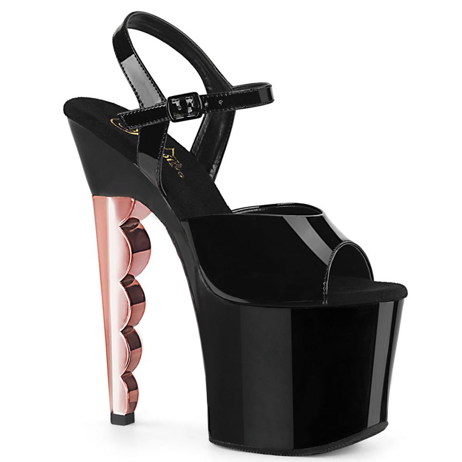 Women\'s Pleaser Scallop-709CH Ankle Strap Sandals Black Pink | 640TRPUBJ