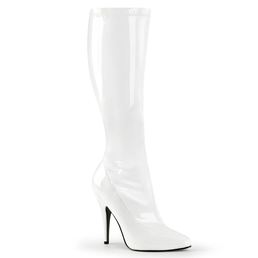 Women\'s Pleaser Seduce-2000 Knee High Boots White | 534AMUQNP